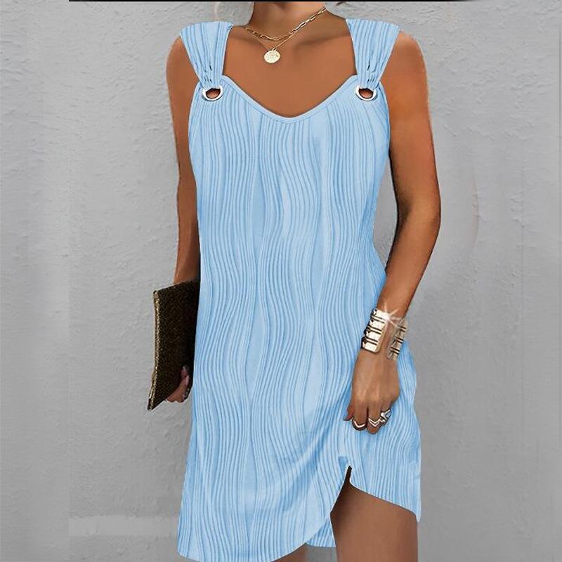 BITCED Moda feminina verão primavera cor sólida estampa sem mangas com decote em v vestidos casuais