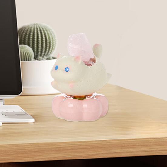 Rotating Cat Figurine Bring Good Luck Healing Stone Holder Stress Relief Desk Toy Home Office Desktop Kitten Decoration