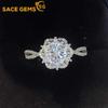 SACE GEMS GRA Certified D Color 1-2ct Moissanite Ring 925 Sterling Silver Plated with 18k White Gold Ring for Women Fine Jewelry