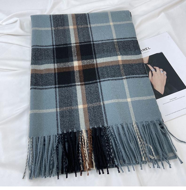 Korean-Style Plaid Scarf for Women, Autumn/Winter 2023; Versatile, Warm Tassel Shawl.