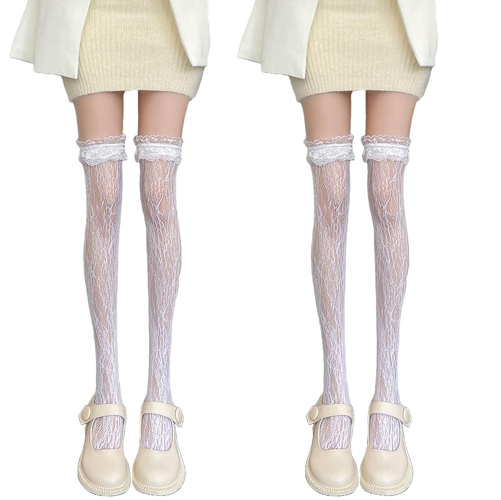 

Кружевные носки Rowaica, идеально подходящие для красивых ног, женские кружевные носки выше колена, до колена, (Белый + Белый)