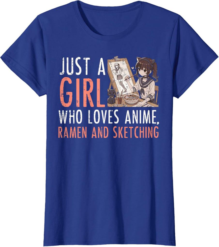Anime Ramen Sketching Girl Graphic Tee Kawaii Drawing Lover Casual TShirt for Women