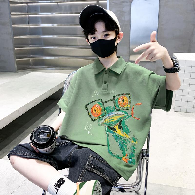 Boys' short sleeved T-shirt polo shirt summer clothes 2026 new summer half sleeved boys' big children