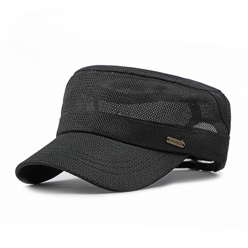 

Men s Full Mesh Military Cap Summer Breathable Flat Top Hat Outdoor Sun Protection Casual Army Cadet Hat Korean Style Adjustable56-60cm чёрный