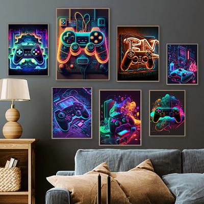 Neon Colorful Gamer Controller Cool Gaming Wall Art Canvas Painting Pop Art Posters and Prints Room Decor Gift Cuadros No LED
