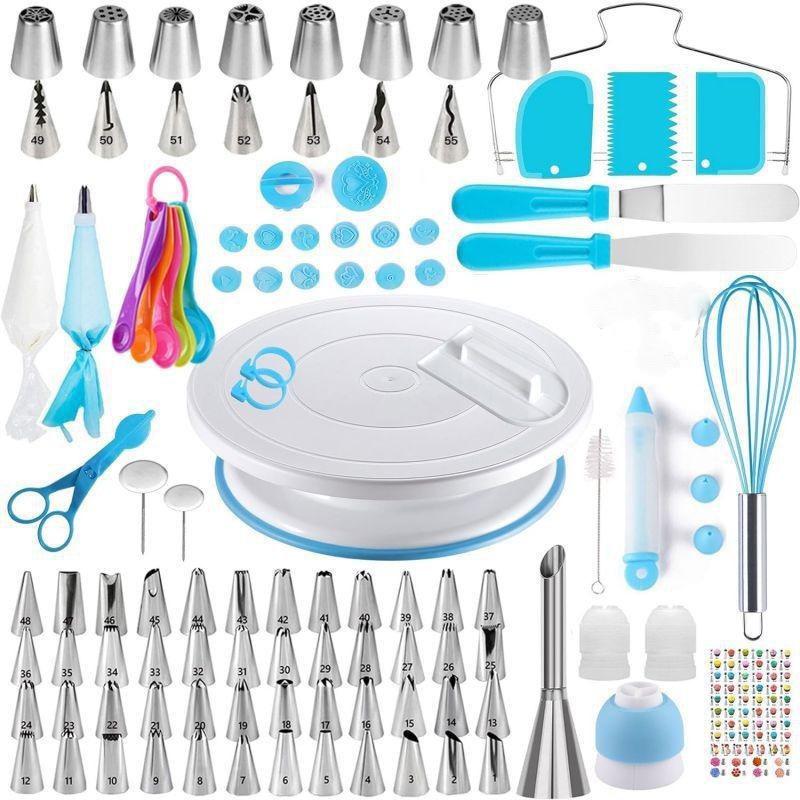 Nordic Baking Set: 137-Piece Home Cake Tools with Piping Bags, Stainless Steel Tips, and Turntable
