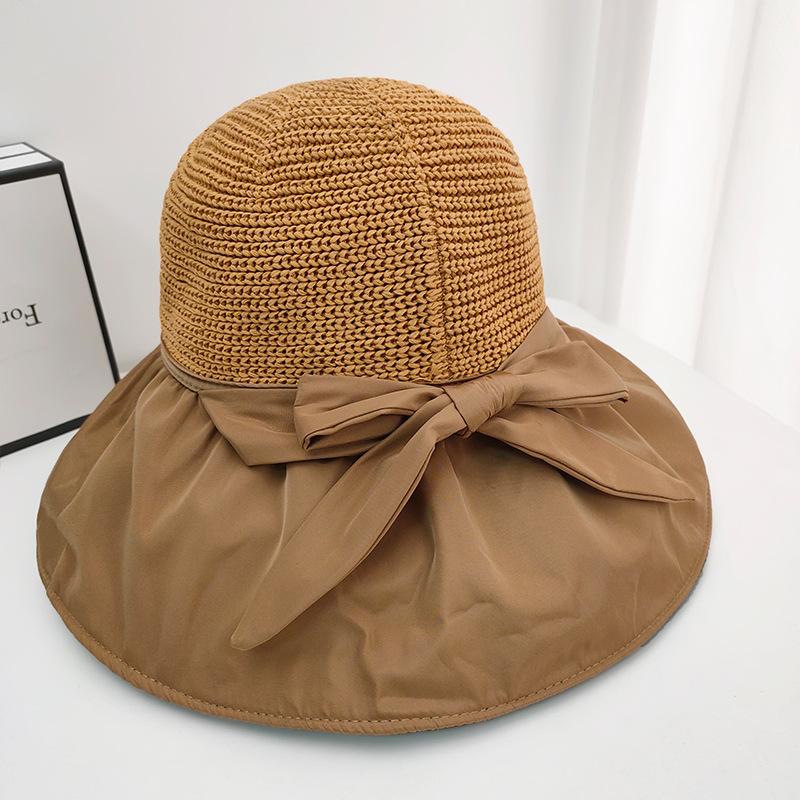 Summer UV Vinyl Sunscreen Cap Bow Hollow Visor Hat UV Bucket Hat Foldable Hats