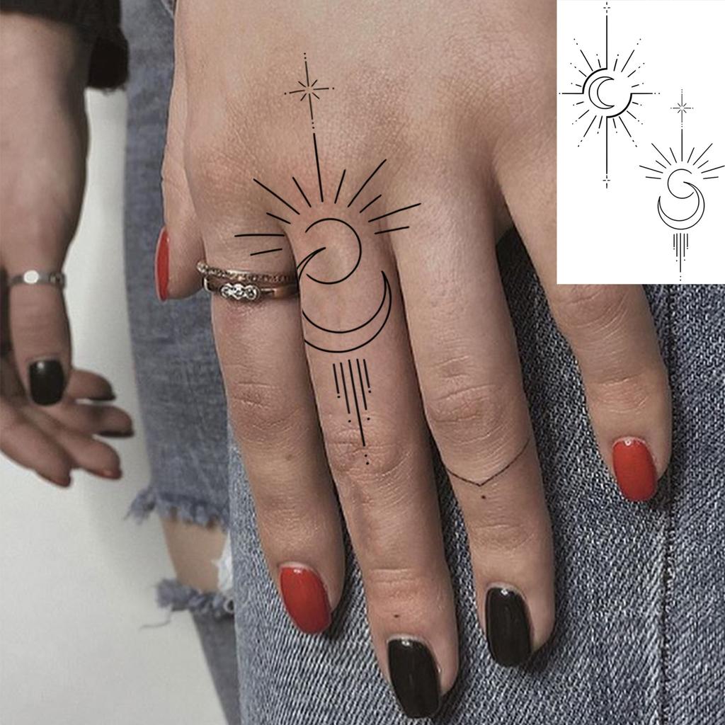1 Sheet Crescent Sun Chain Temporary Tattoos For Women Hands Neck, Fake Tattoo Stickers Waterproof Long Lasting Realistic Tatoos