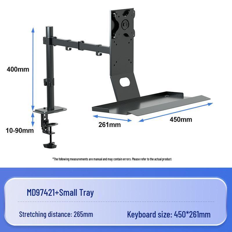 Wall-Mount Industrial Monitor Stand with Retractable, Rotating Bracket for Computer Screen and Keyboard