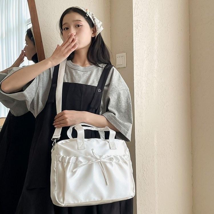 Stylish Urban Crossbody Bag For Women Casual Canvas Nylon Handbag With Bow Detail