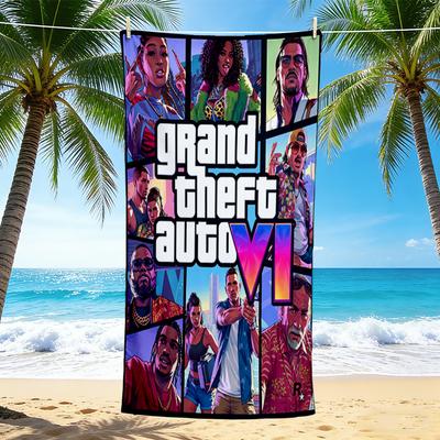 1 pièce Serviette de Plage Teaser Grand Theft Auto VI, Séchage Rapide, Multi-Usage pour Plage Piscine Salle de Sport Yoga Maison Voyage, Noël, Halloween, Cadeau de Noël S929145