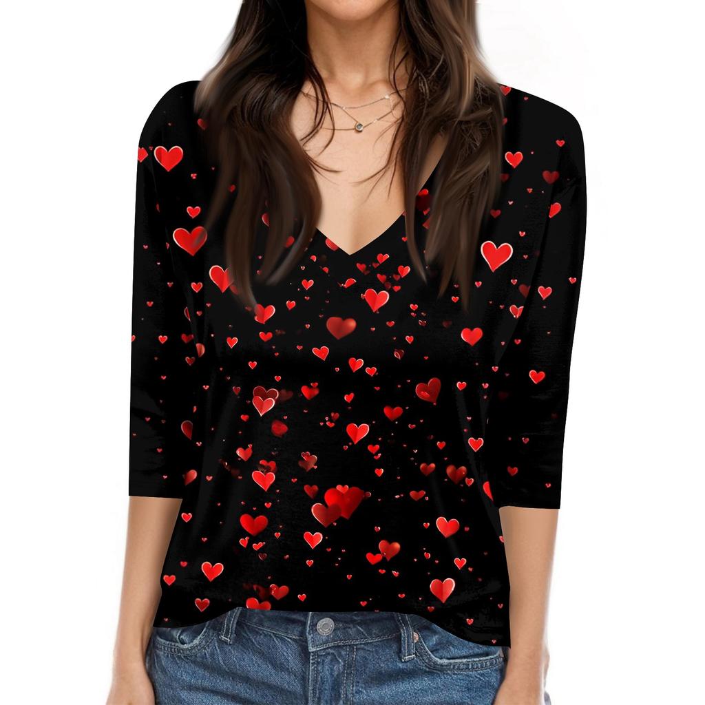 Women's T Shirt Print 3/4 Sleeve Daily Weekend Fashion Basic V- Neck Regular Top