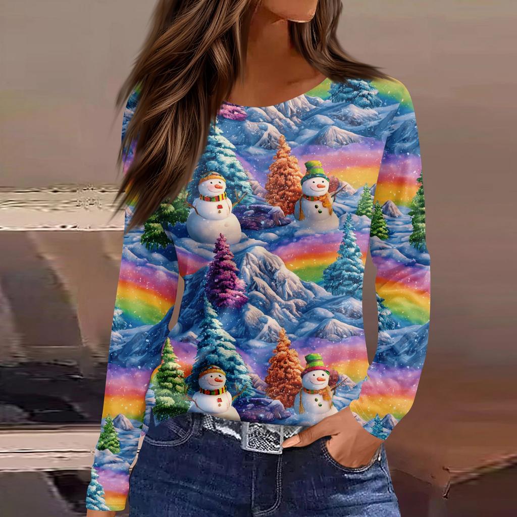 Dámská móda Ležérní Rozparek Lem s kulatým výstřihem Dlouhý rukáv Volný Potištěné tričko Dámské Top