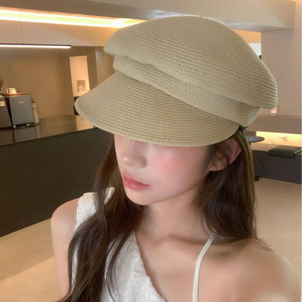 New Summer Casual Sun Protection Bere Baseball Cap Korean Version Straw Woven Wrinkled Newspaper Baby Hat Women's Star Anise Hat Trend