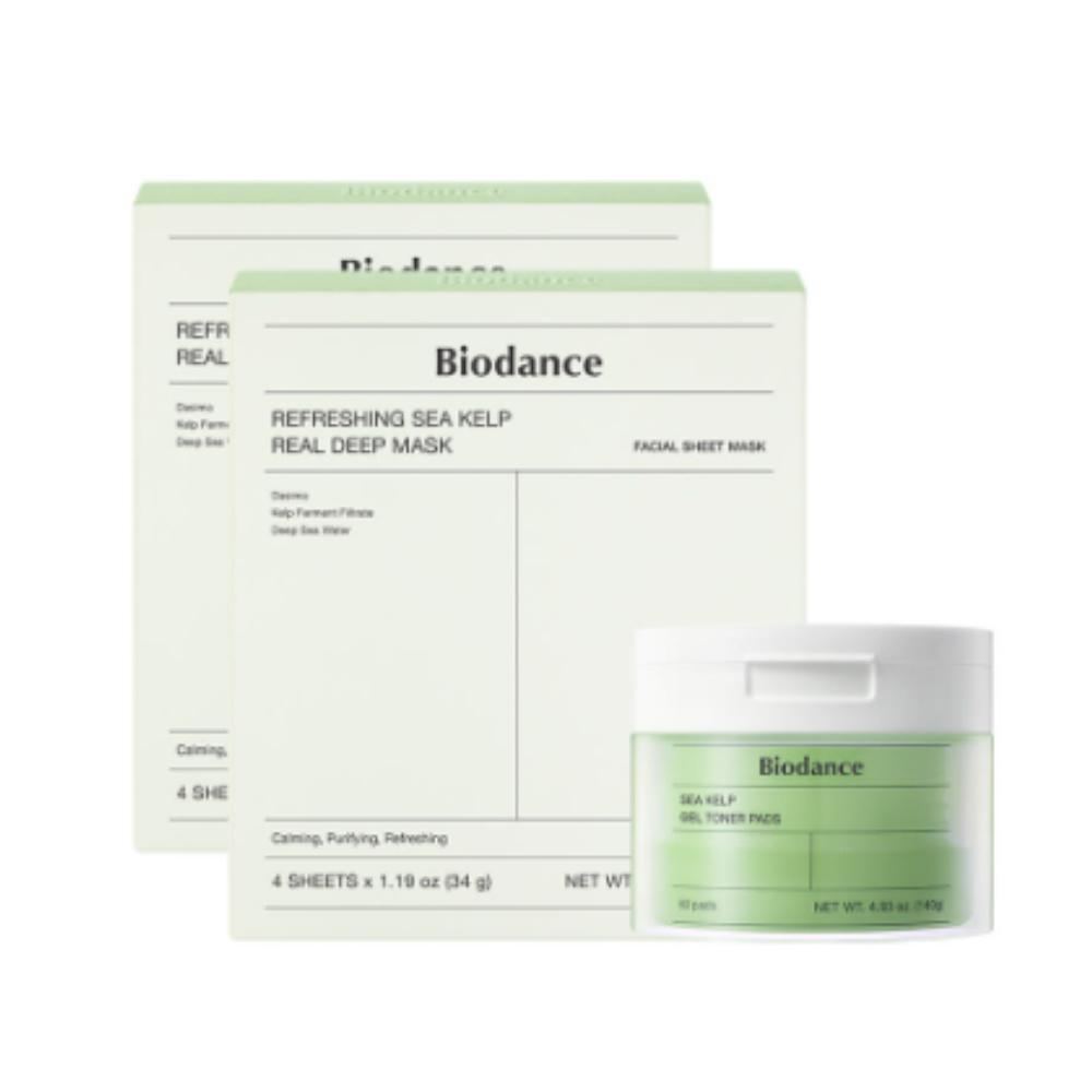 Biodunce Sea Kelp Gel Toner Pads & Sea Kelp Sheet Masks — Soothing Hydration Care Set