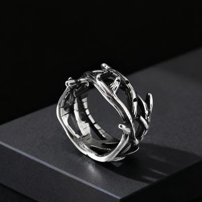 Fashion Vintage Hollow Thorns Design Stainless Steel Charm Rings for Men, Punk Cool Popular Jewelry Accessories