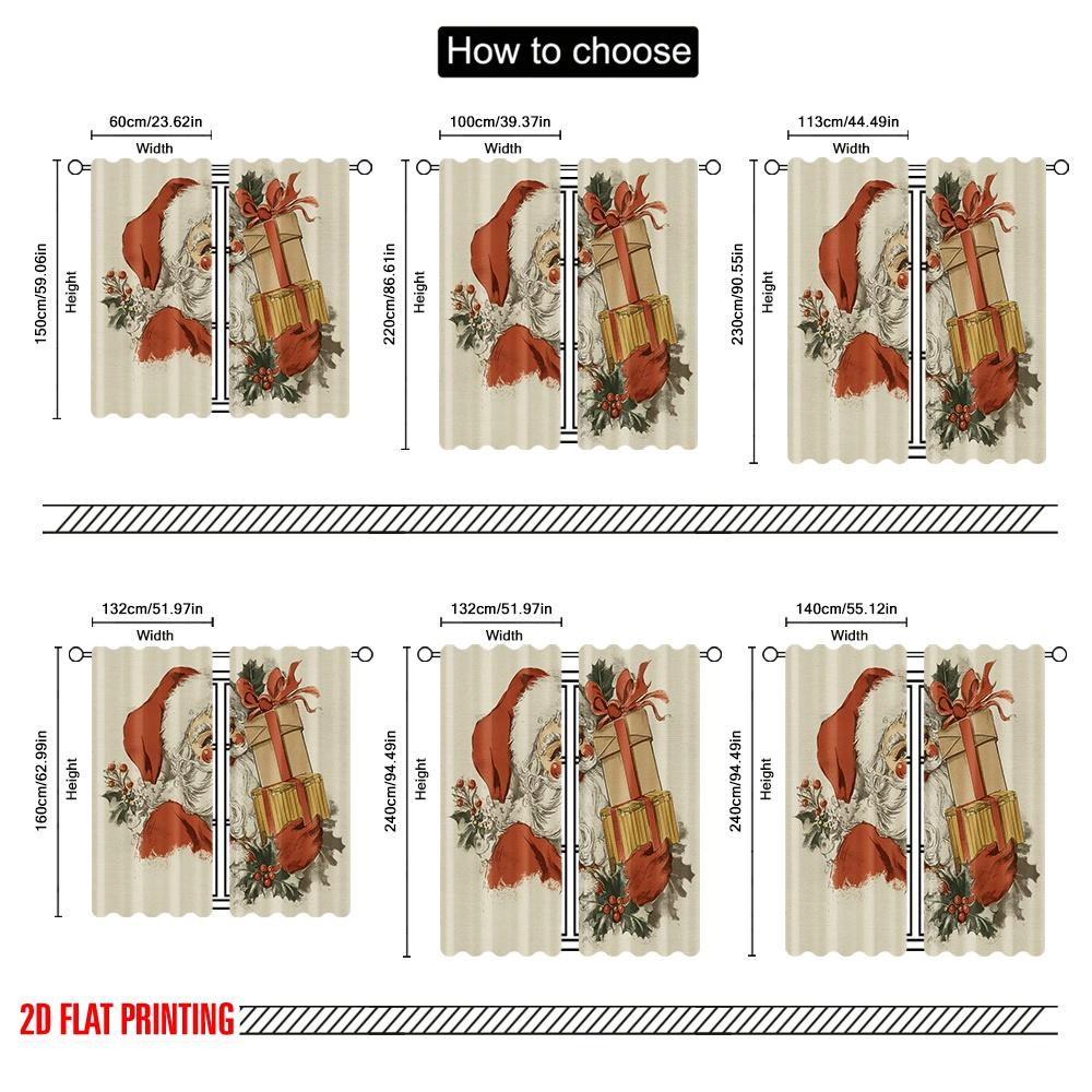 2pcs,2D Plane Printing Curtains&Window Treatment Vintage Santa Claus Versatile Polyester Fabric (without Rod) Outdoor