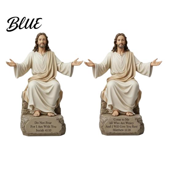 Chrześcijańska Rzeźba Wiary Jezus z Otwartymi Ramionami Błogosławieństwo Statua z Podstawką Werset Biblijny Żywica Nowoczesna Figurka Religijna Inspirująca na Biurko Kominek