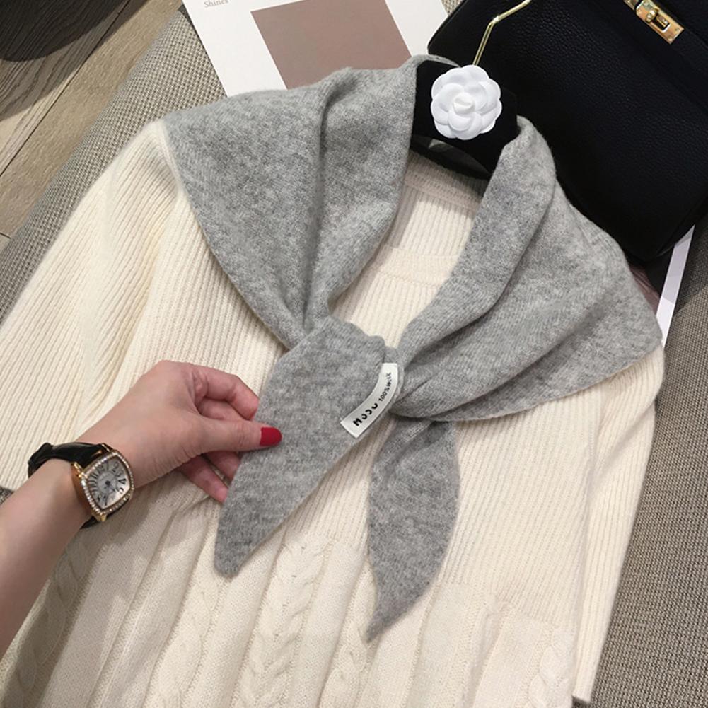 Solid Color Winter Korea Knitted Triangle Scarf Wool Warm Shawl Scarf Women Neck Protection Cashmere Scarfs Gifts