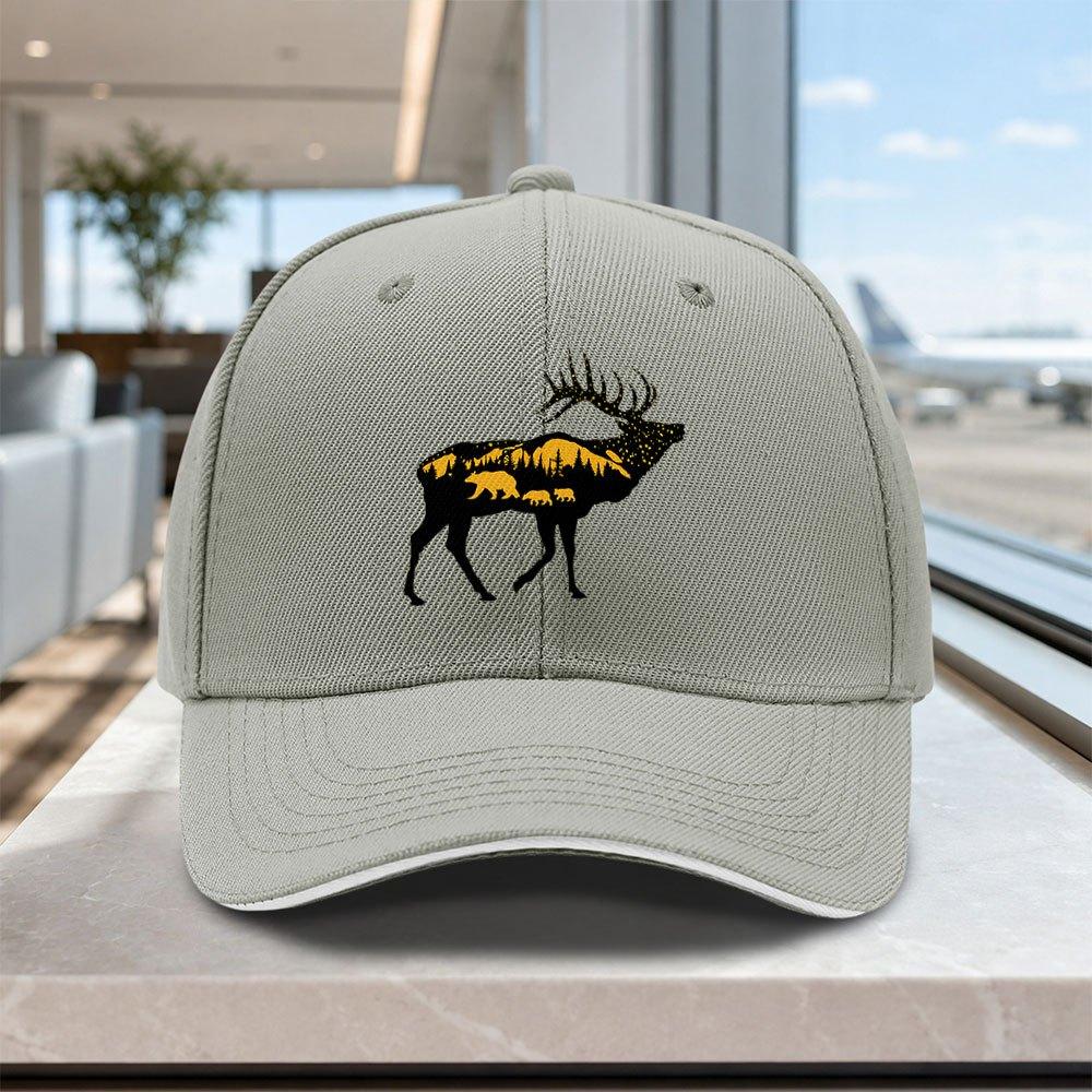 Adjustable Sandwich Cap With Forest Deer Bear Pattern Lightweight Unisex Outdoor Hat For Weddings Parties Gifts