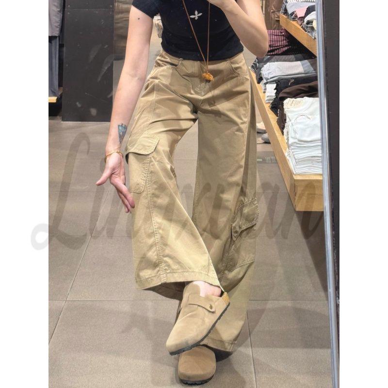 American Hot Girl High-Waisted Wide Leg Jeans - Women s Autumn Fashion Extra Large хаки