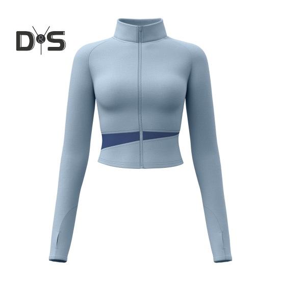 Women's Workout Jacket Full Zip Up Cropped Yoga Jacket Long Sleeve Slim Fit Athletic Top Running Track Sportwear for Fitness