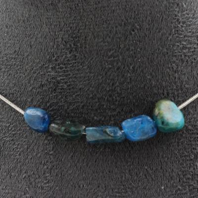 Stones and Minerals. Necklace of 5 Blue Apatite Beads from Brazil. Stainless Steel Chain Necklace Women Men. Custom Size