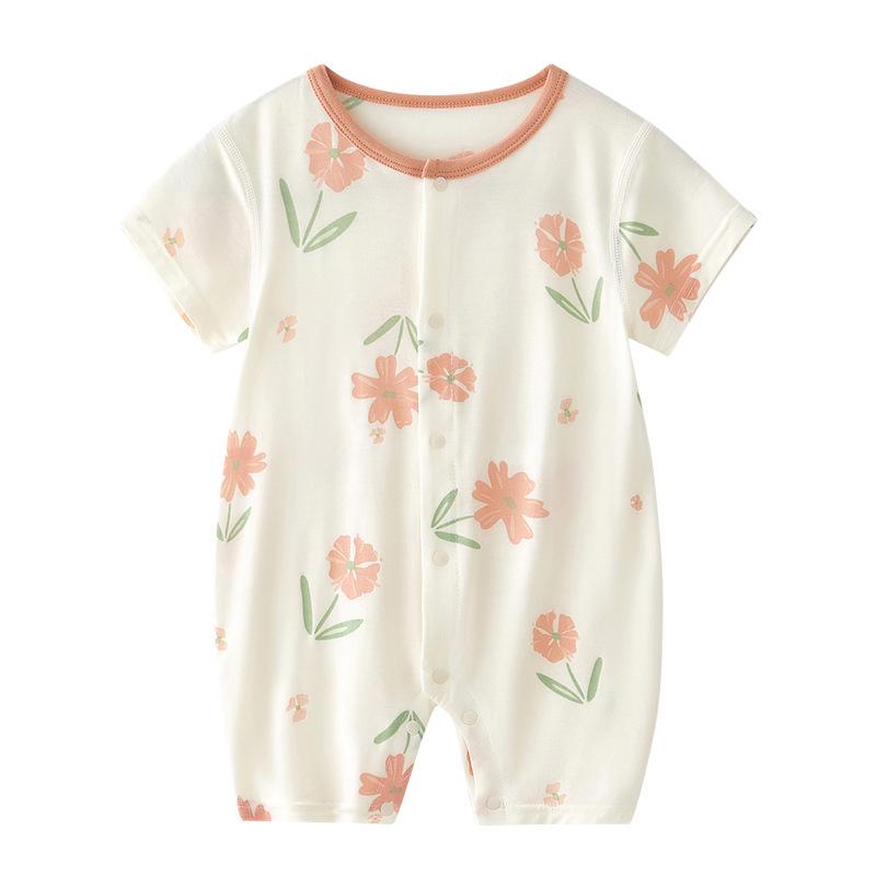 Infant Summer Short-Sleeve Modal Bodysuit - Lightweight Newborn & Toddler Pajamas Romper