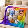 150x130cm Plush Blanket Rainbow Gradient Nap Blanket Cat Print Blanket  for Kids Room Home Travel