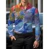 men's long sleeved shirt 3D printed line pattern design and men's lapel button Spring Autumn casual top Men Clothing
