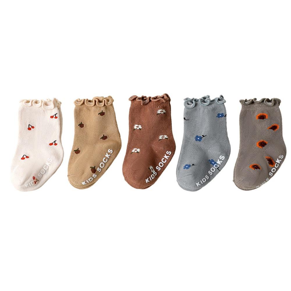 

5Pairs Flower Baby Cotton Socks Breathable Kids Cartoon Socks Toddle Short Tube Socks Children S-5Pairs