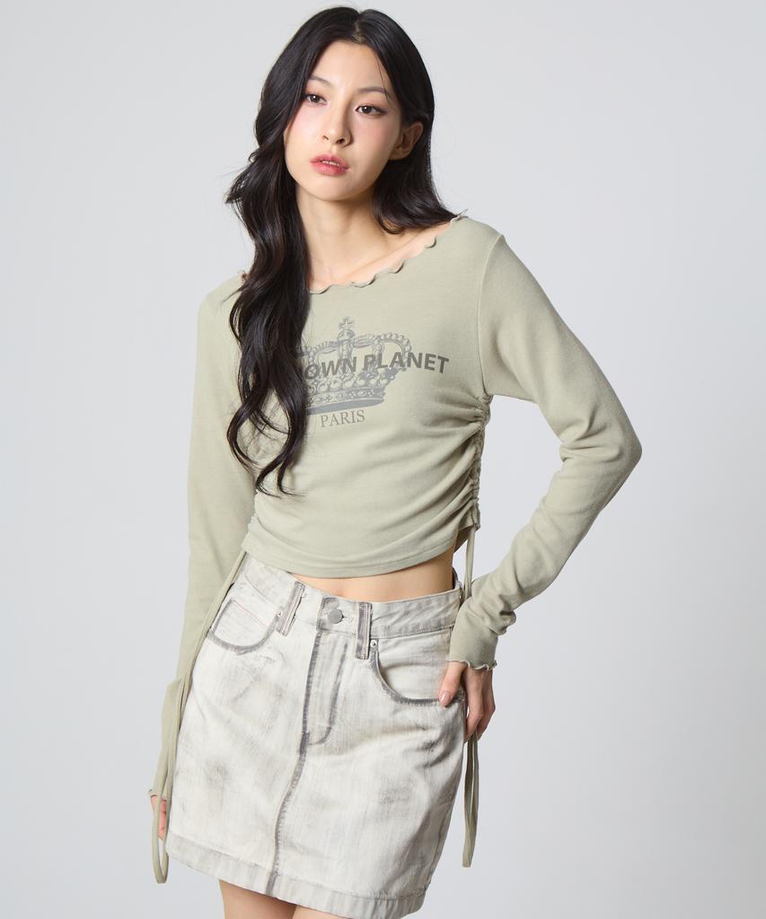 UNKNOWN PLANET Interlock Shirred Neck Top Olive Green