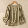 Women's Solid Color Cotton And Linen Long-sleeved Embroidered Retro Breathable T-shirt Round Neck Top