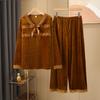 Women's Autumn Winter Velvet Sleepwear Sexy V-Neck Pajamas Set Long Sleeve Pants Nightwear Loungewear Solid Color Home Clothes