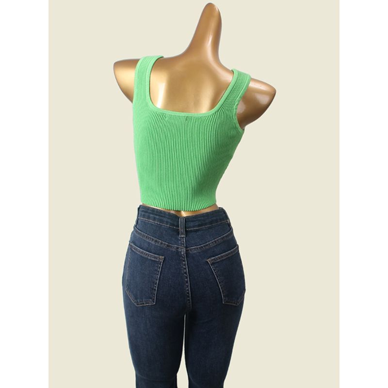 American Style Gyaru Square Collar Vest Foreign Trade Original Order Texture High Waist Knit Inner Wear Can Be Worn Outside Sling