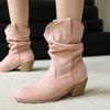 Women Ankle Slouch Boots Cowboy Western Booties Cowgirls Flock Slip On Fall Winter Shoes