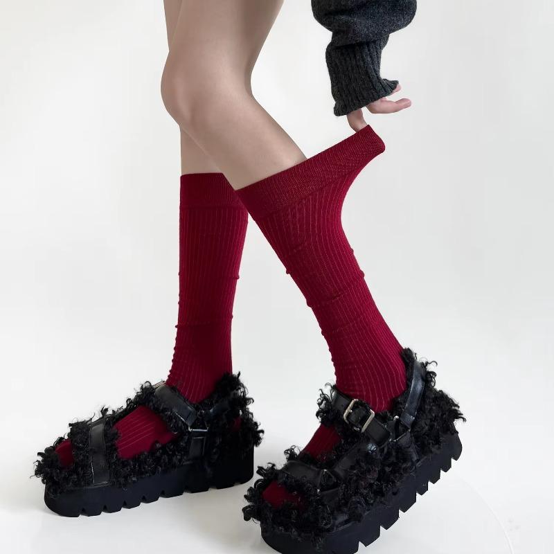 Women Stockings Autumn and Winter Simple Knee Socks School Girls Solid Color Black White Gray Long Socks Stocking