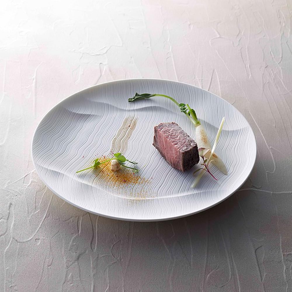 NARUMI RYDGES Plate, 27cm, White, Stylish Relief Lunch Plate, Signature Design, Microwaveable, Dishwasher Safe, 52257-5977