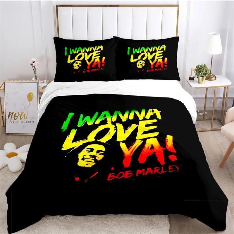 Bob Marley Reggae Music Maple Leaf Comforter Bedding Set,Duvet Cover Bed Set Quilt Cover Pillowcase,King Queen Size Bedding Set