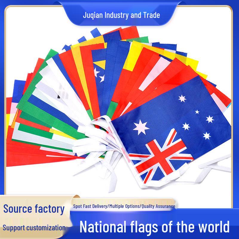 

Трансграничные флаги-баннеры Чемпионата мира и Европы: Полиэстеровые квадратные флажки на веревке для украшения 15 countries, 5m