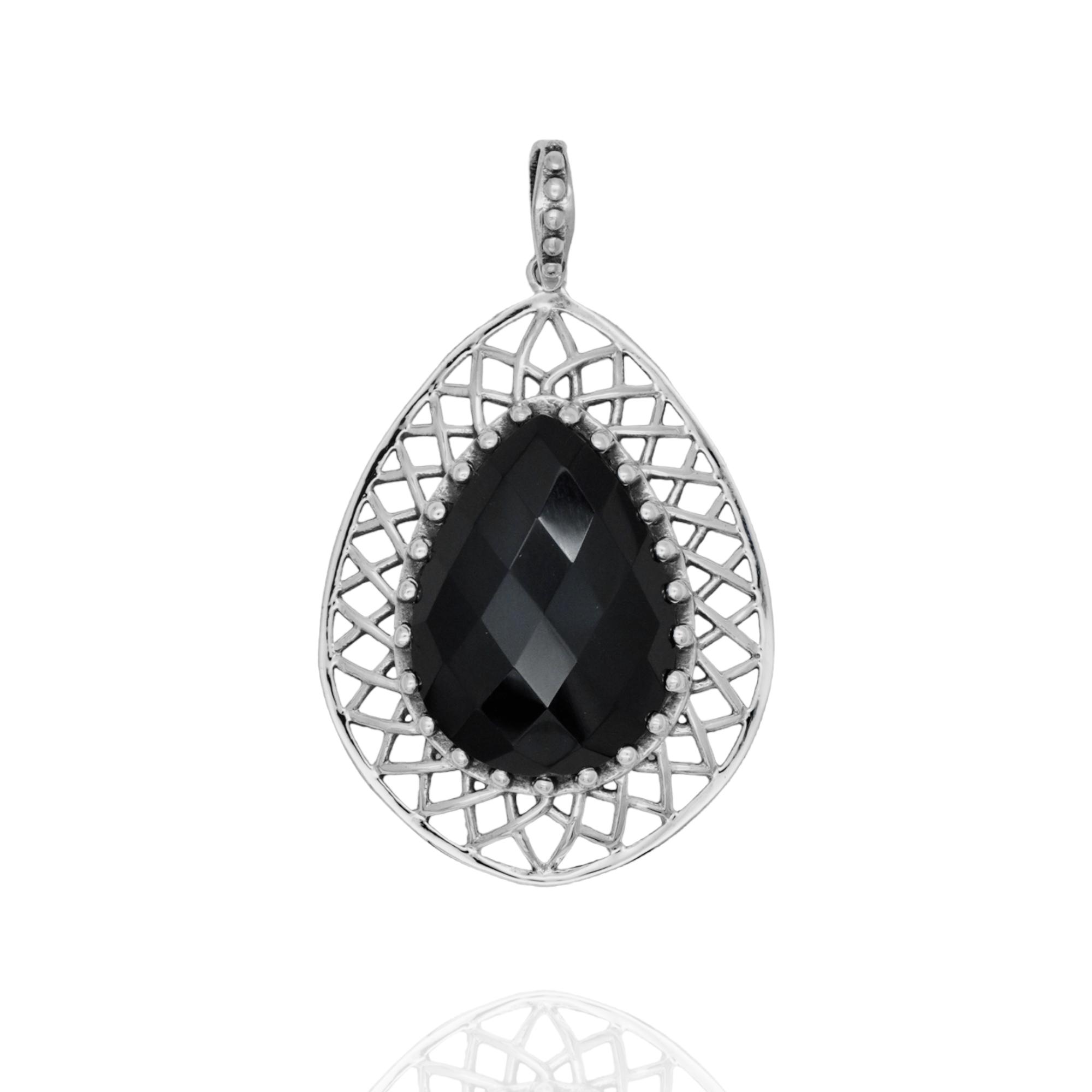 

Black onyx pendant, 925 sterling silver jewelry, black gemstone pear pendant, pendant for her, gift for her чорний