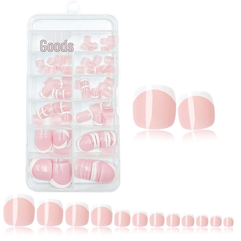 120-Piece Black & White French Square False Nails Set - Reusable Wear-On Manicure Tips