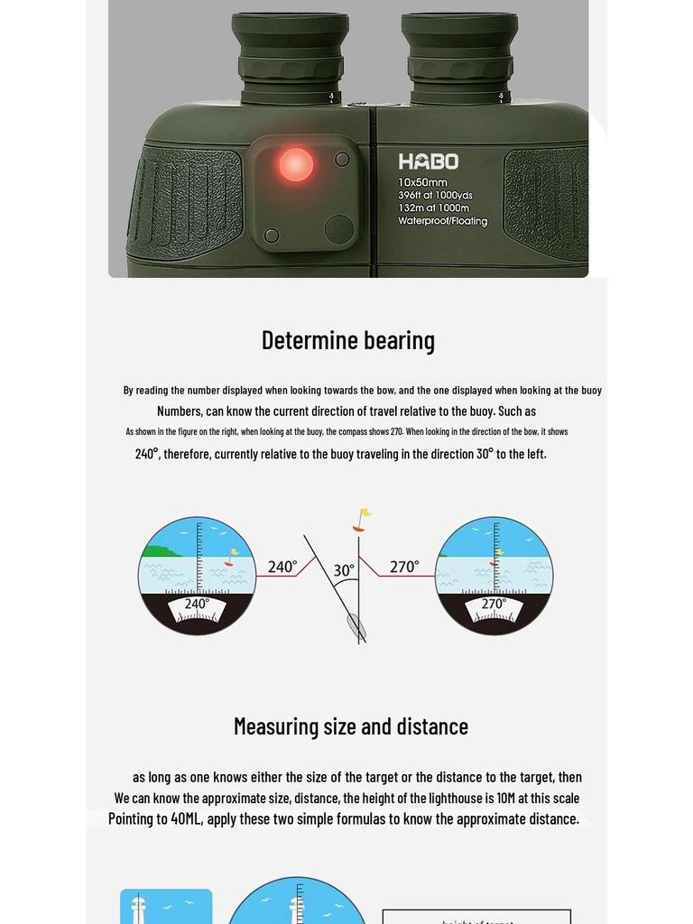 Binoclu 10x50 ED Impermeabil Anticeață de Înaltă Definiție cu Telemetru Infraroșu și Busolă Nautică