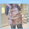 Fashion Color Blocked Cat Ear Design Student Backpack With Pendant And Badge For Girls