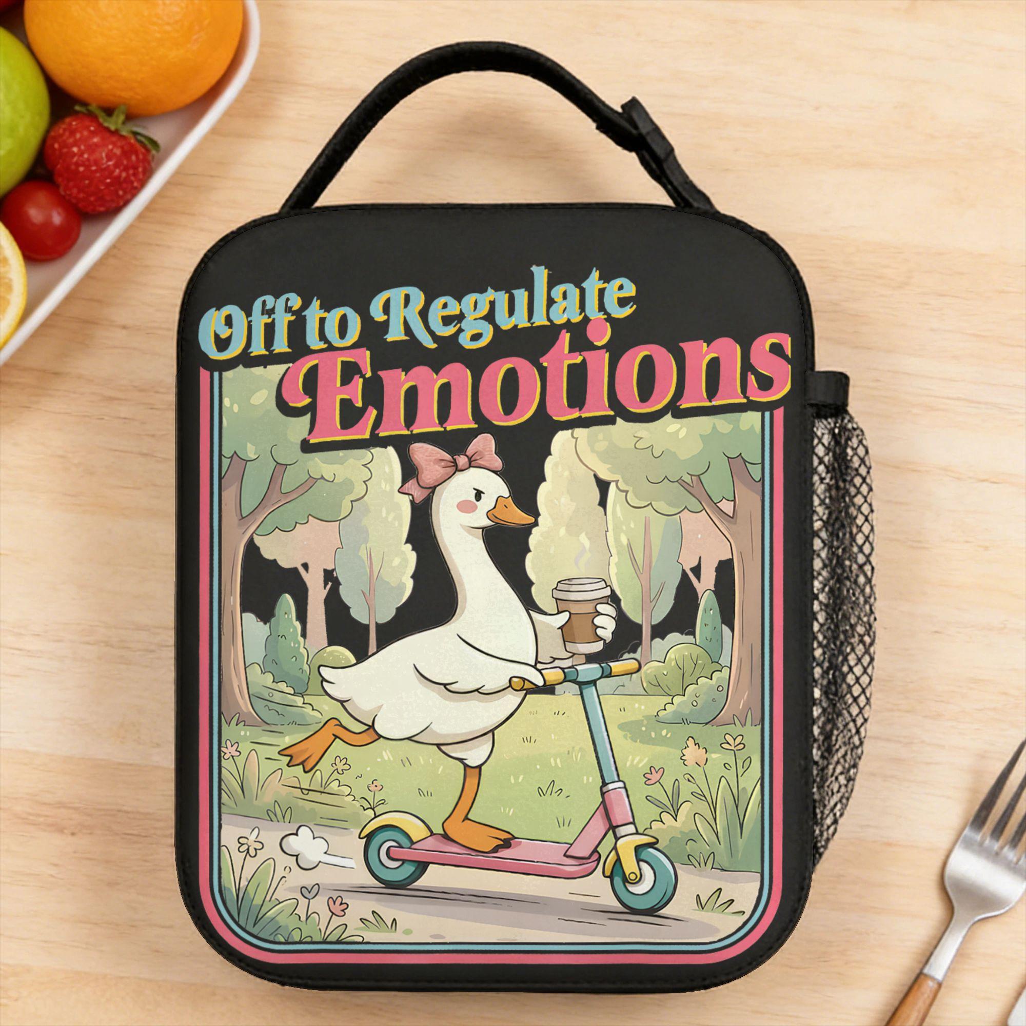 Lunch Bag Off to Regulate Emotions Mental Health Funny Goose Scooter Travel Lunch Box For Child Insulated Thermal Lunch Bags One Size