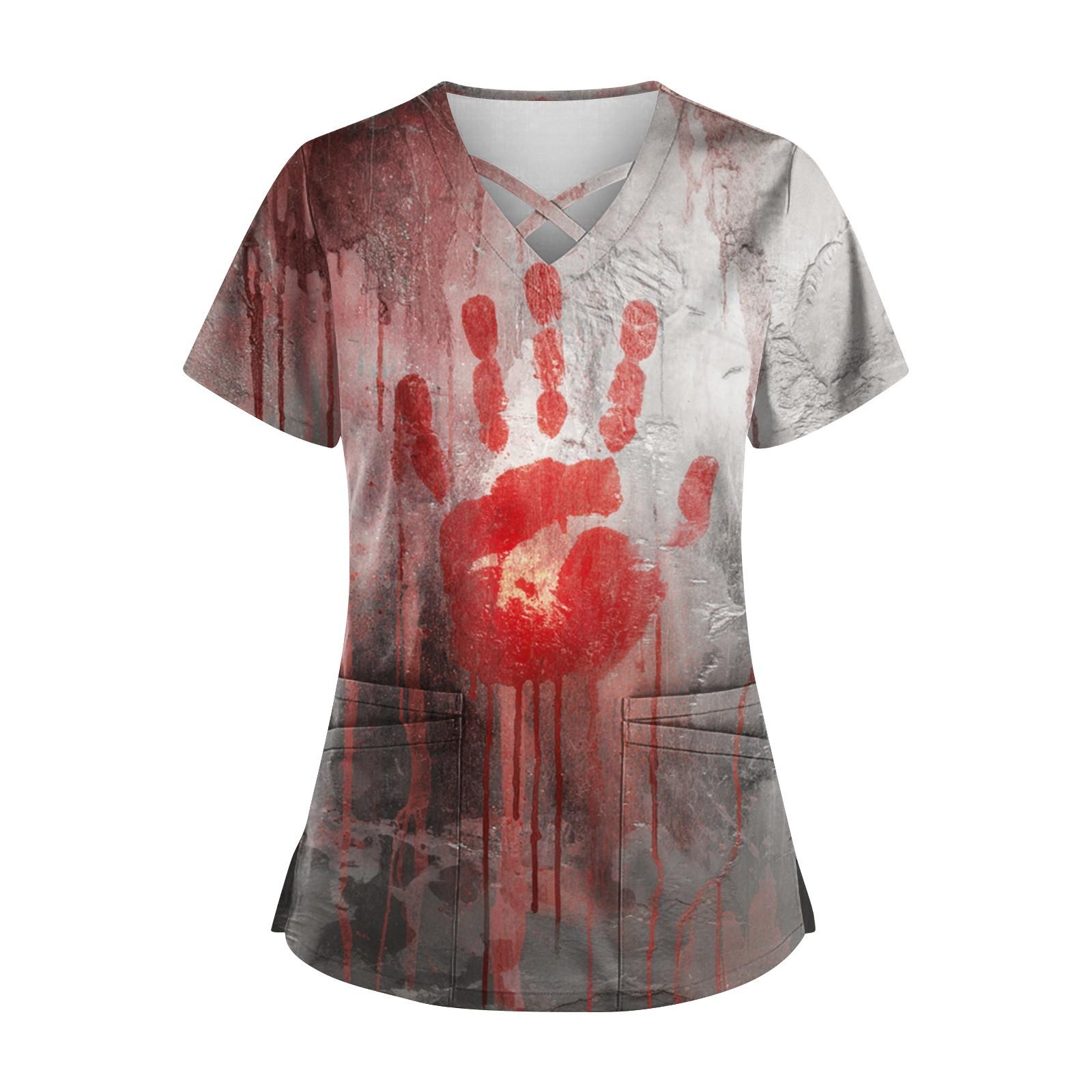 

Жіночий топ з V-подібним вирізом і кишеньковим малюнком з короткими рукавами XXL Кіновар