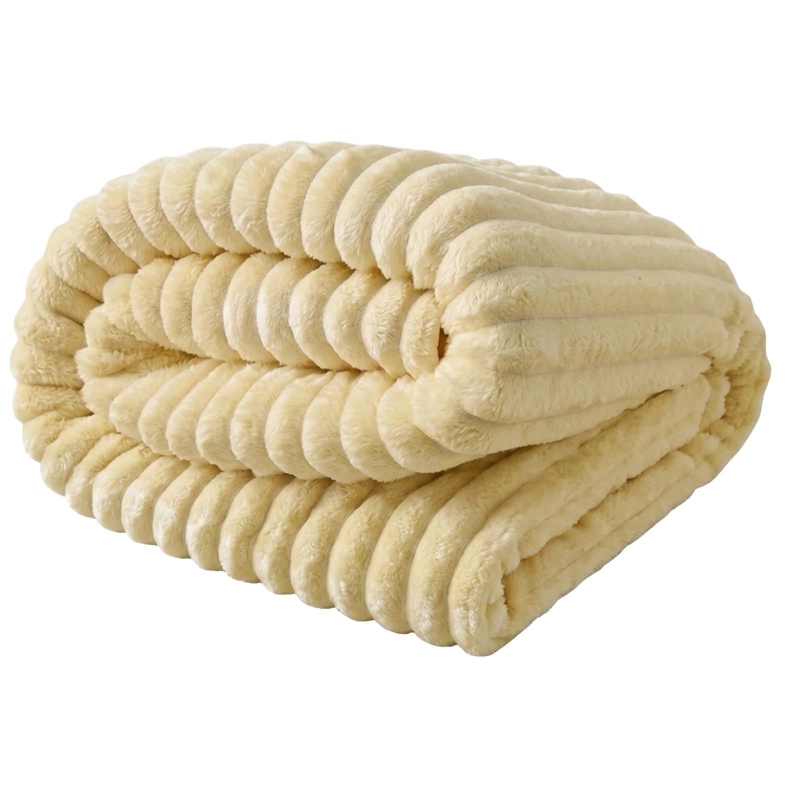 Flannel Fleece Blanket 100x150cm Striped Plush Throw Blanket Thickened Faux Rabbit Fur Soft Magic Velvet Blanket for Sofa Bed Office Nap one size