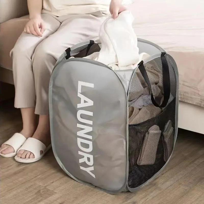 Durable Folding Simple Laundry Basket Largewashable Clothes Toy Storage Organizer Fashionmesh Breathable Bathroom Accessories