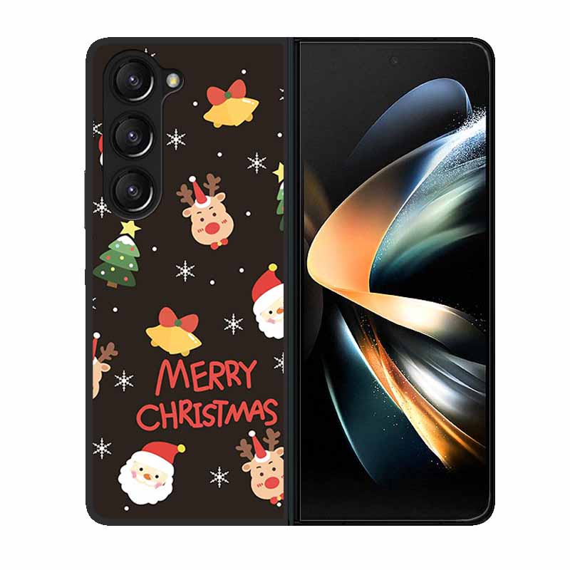 Christmas Case For Samsung Galaxy Z Fold 6 5 4 3 Cover Fold5 Fold4 Lovely Black Hard Plastic PC Cover For Galaxy Z Fold5 5G Case