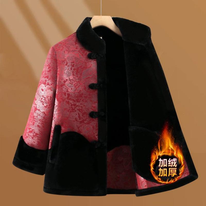 High-end mother warm imitation fur integrated coat grandma winter coat velvet elderly women's top